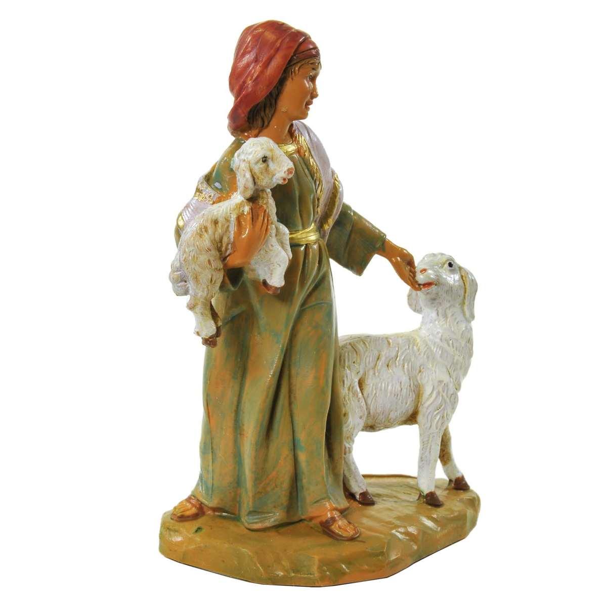 Statua presepe 12 cm pastorella rhoda pecore