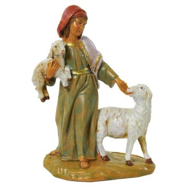 Statua presepe 12 cm pastorella rhoda pecore