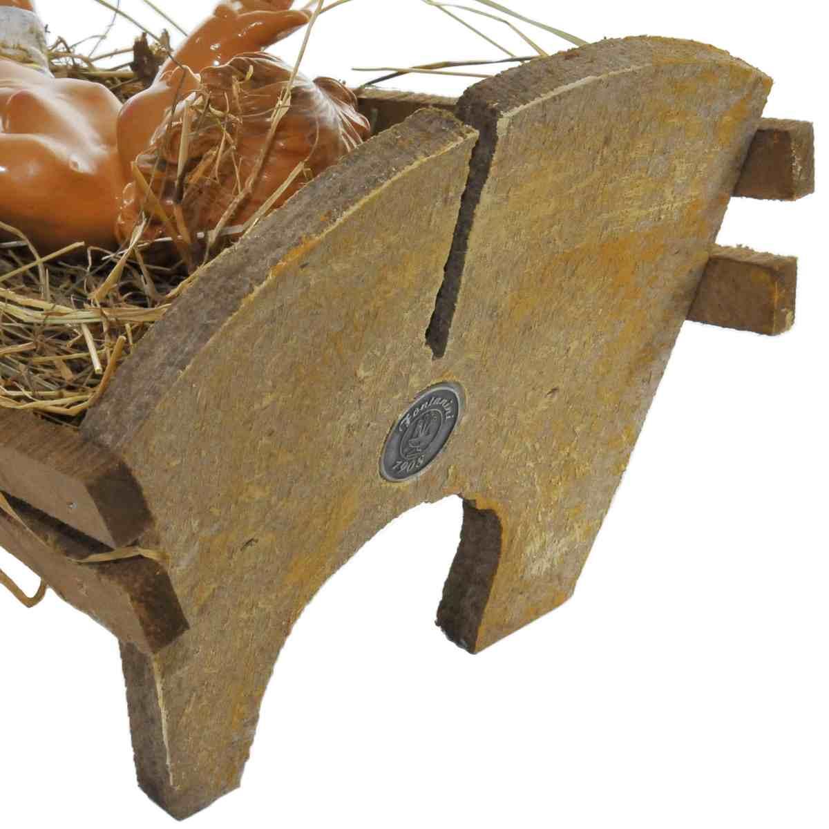 Statua presepe 45 cm gesù bambino con culla in legno