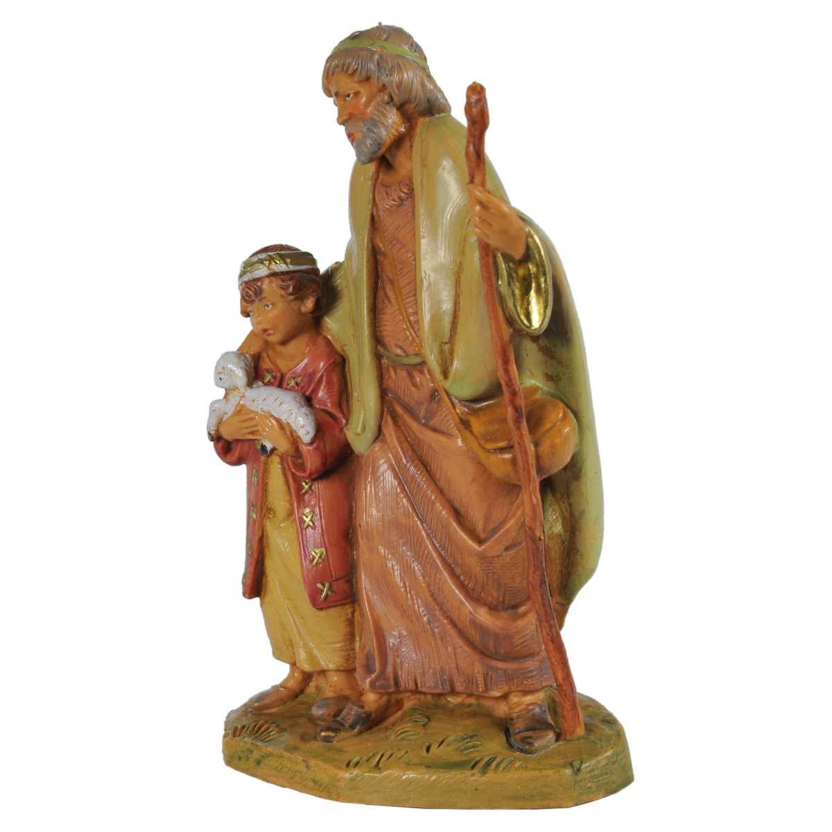 Statua presepe 12 cm papa misham pastore bambino agnello