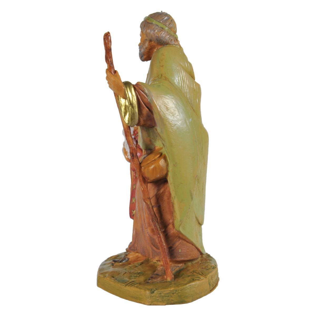 Statua presepe 12 cm papa misham pastore bambino agnello