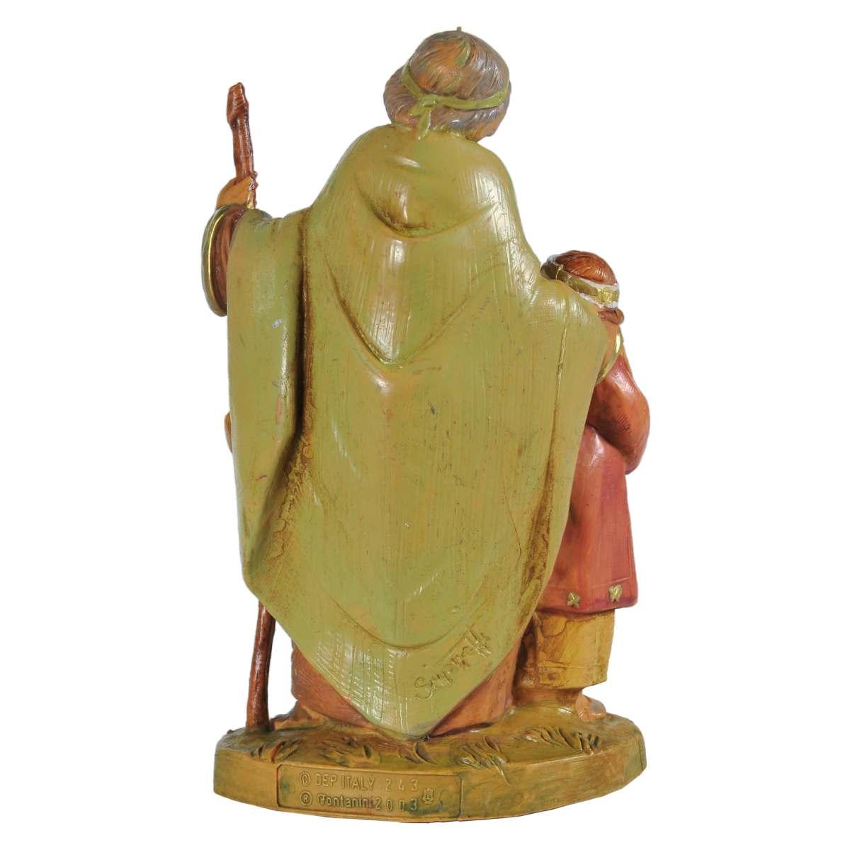 Statua presepe 12 cm papa misham pastore bambino agnello