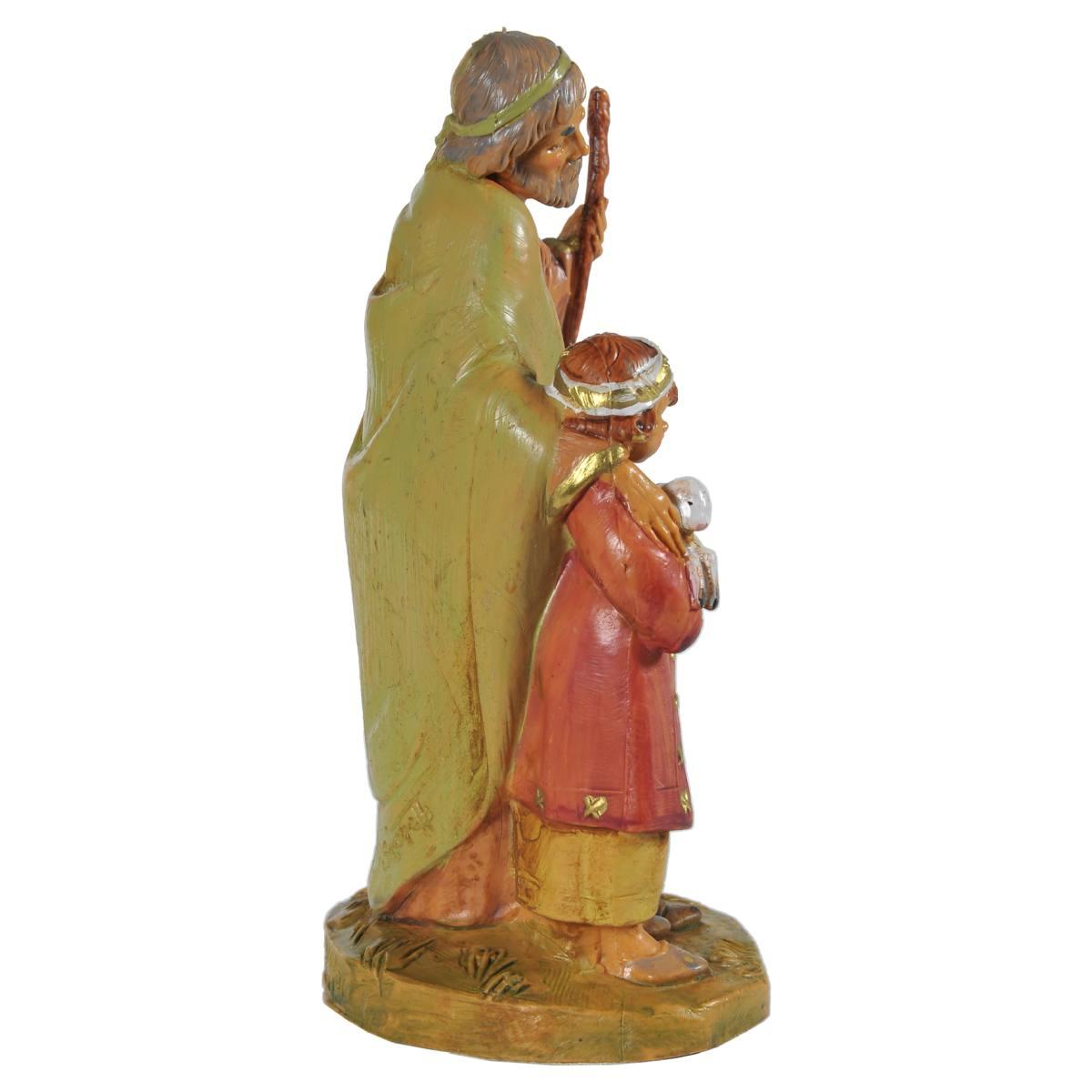 Statua presepe 12 cm papa misham pastore bambino agnello