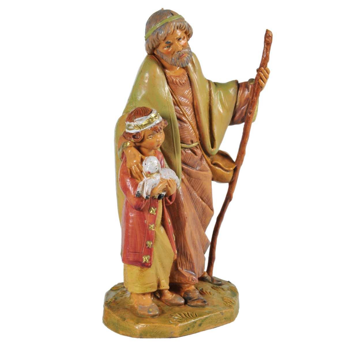 Statua presepe 12 cm papa misham pastore bambino agnello