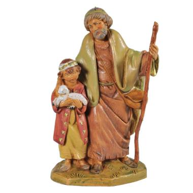 Statua presepe 12 cm papa misham pastore bambino agnello