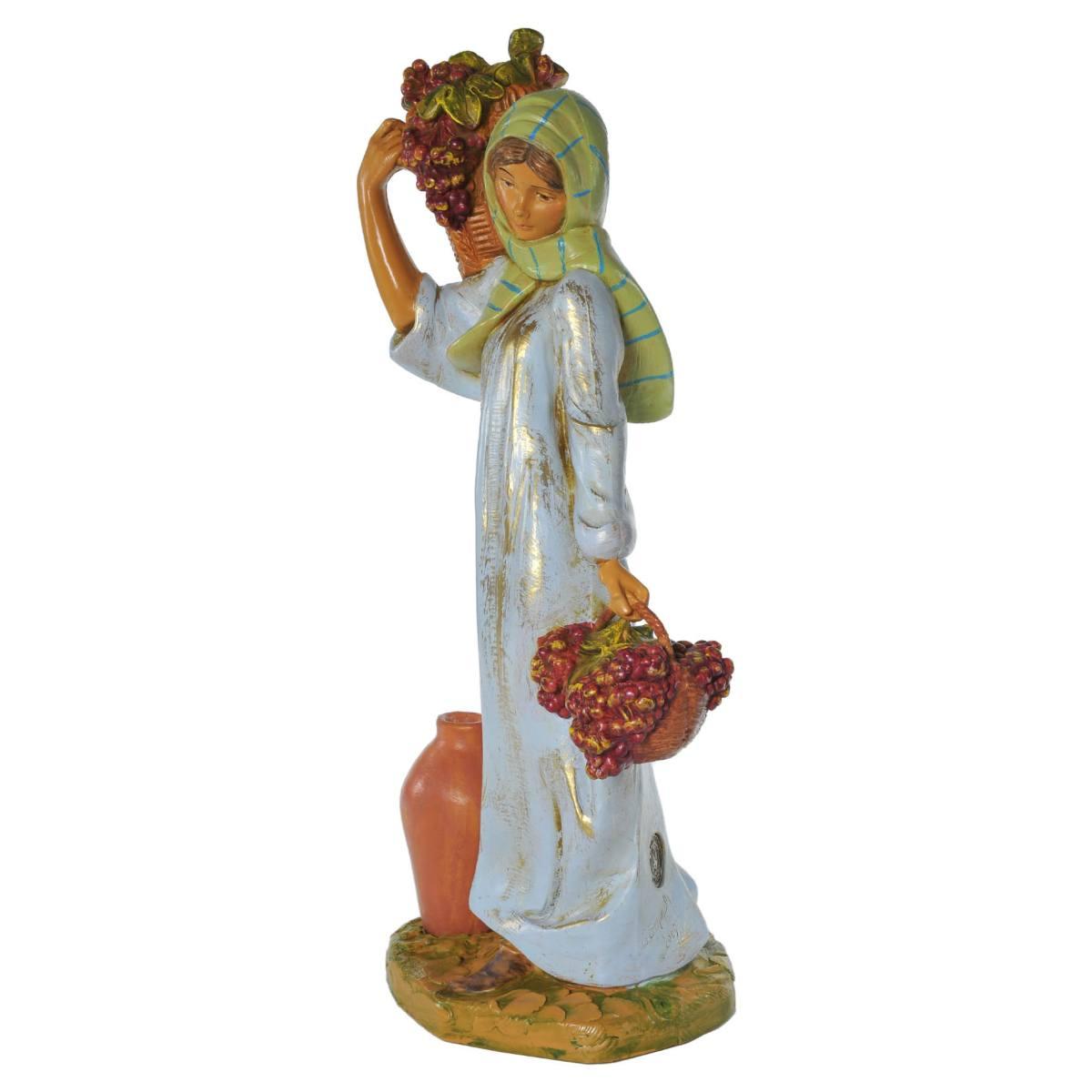 Statua presepe 30 cm pastorella 2 ceste di frutta anfora