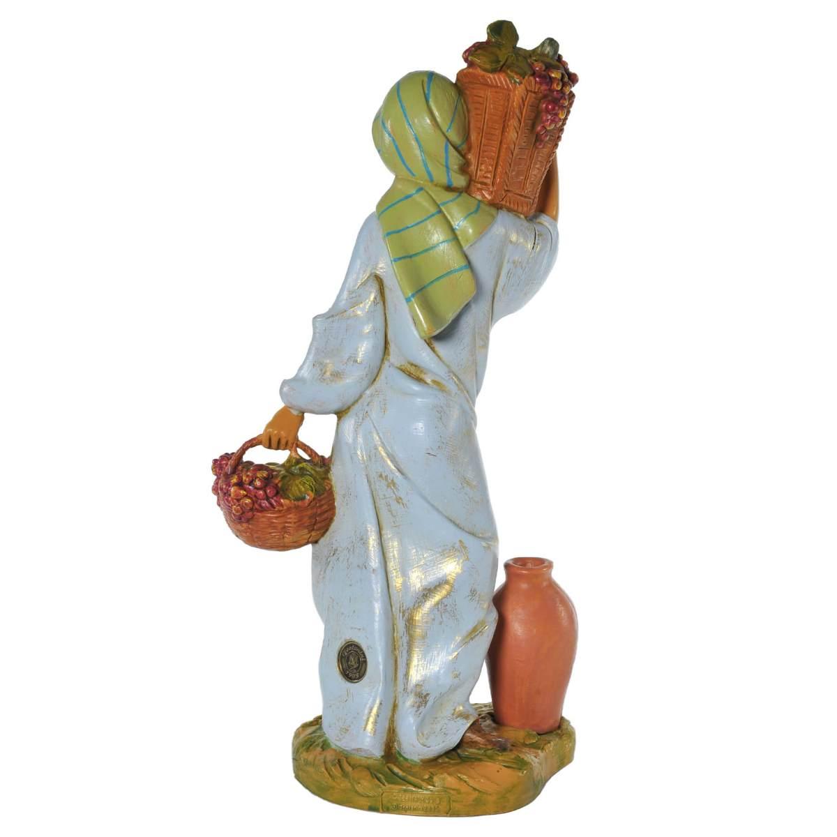 Statua presepe 30 cm pastorella 2 ceste di frutta anfora