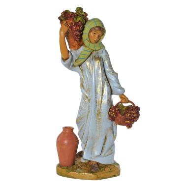 Statua presepe 30 cm pastorella 2 ceste di frutta anfora
