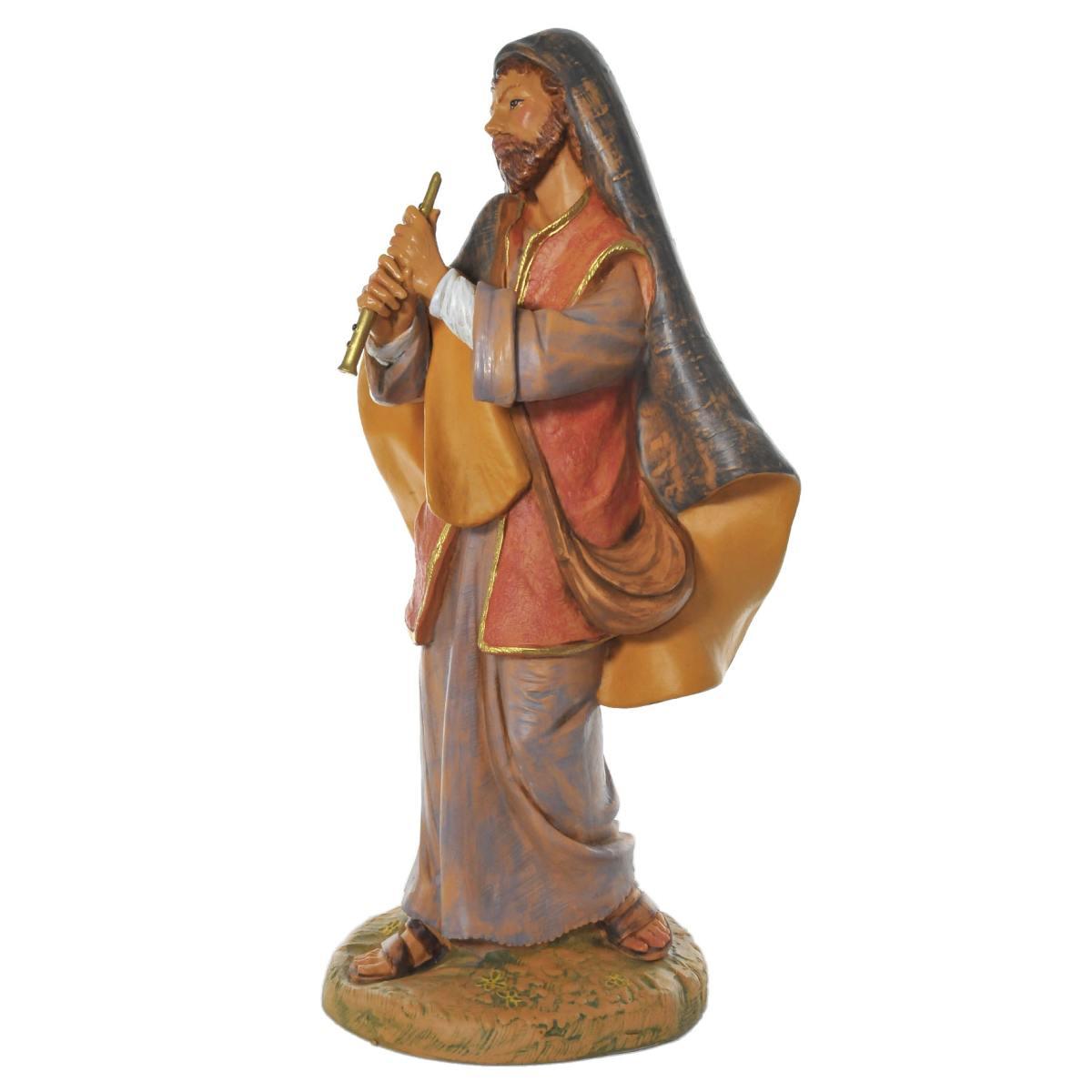 Statua presepe 45 cm pastore piffero casacca