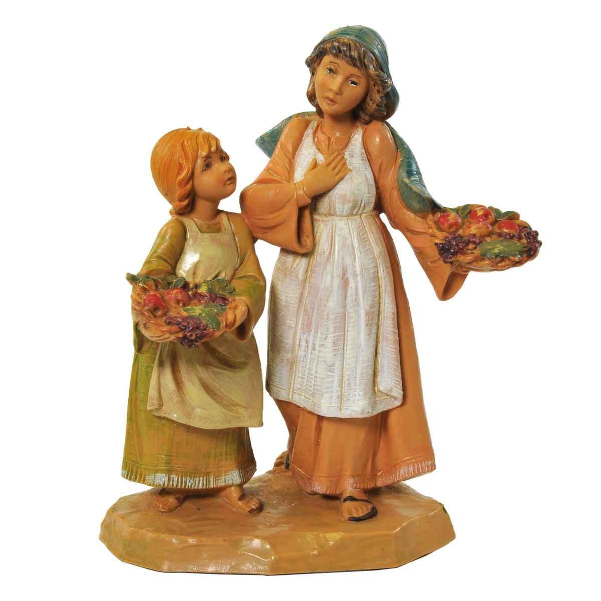 Statua presepe 12 cm pastorelle ava lea sorelle ceste di frutta