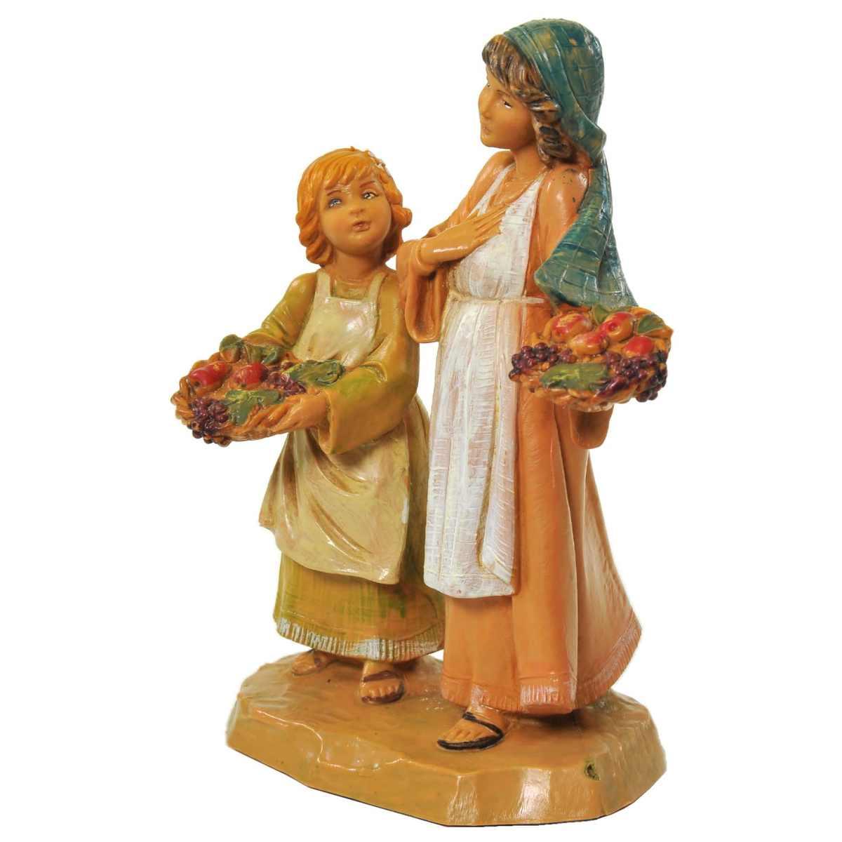 Statua presepe 12 cm pastorelle ava lea sorelle ceste di frutta