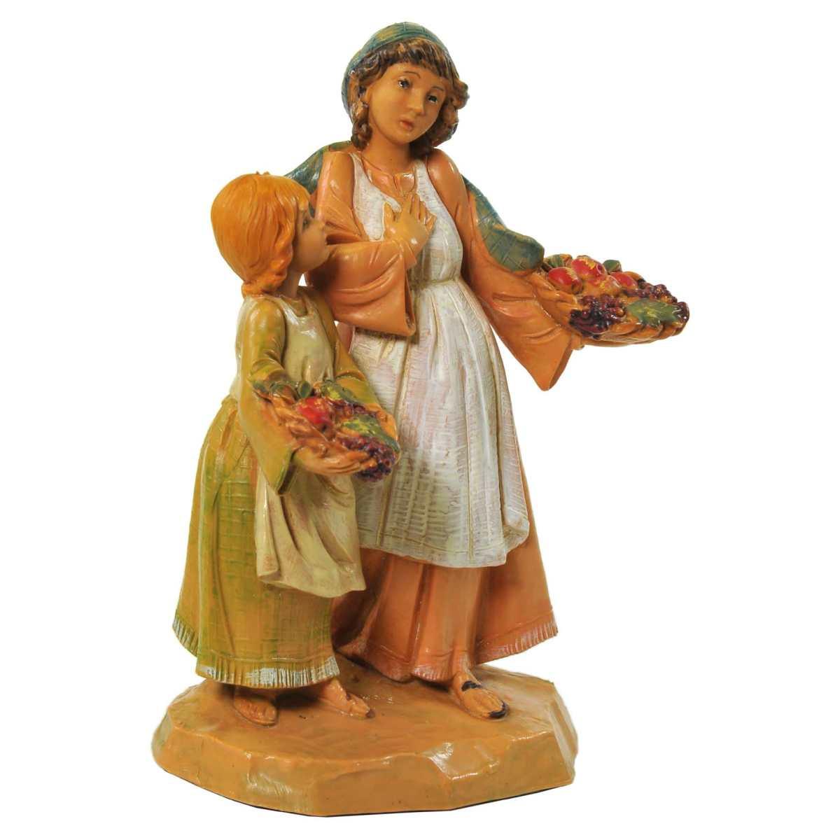Statua presepe 12 cm pastorelle ava lea sorelle ceste di frutta