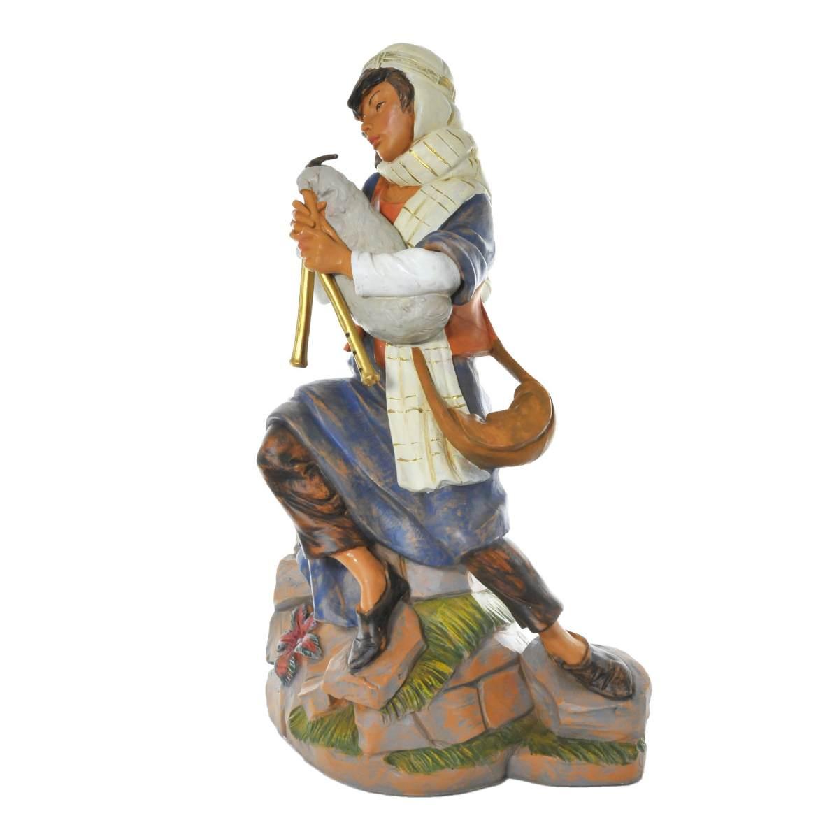 Statua presepe 45 cm pastore zampogna seduto