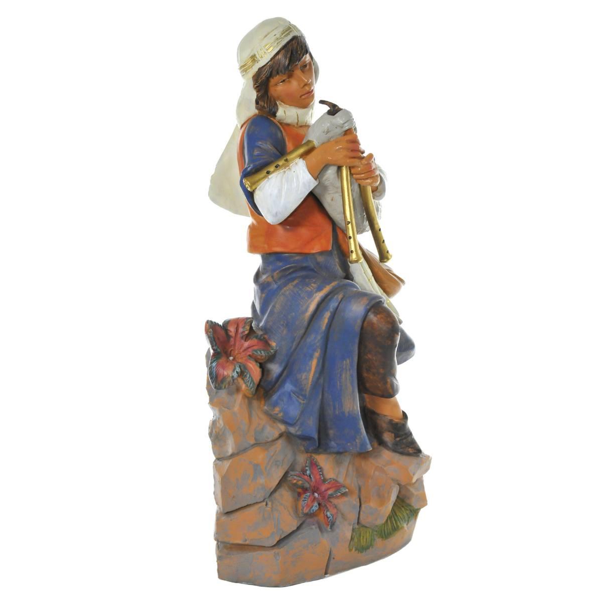 Statua presepe 45 cm pastore zampogna seduto