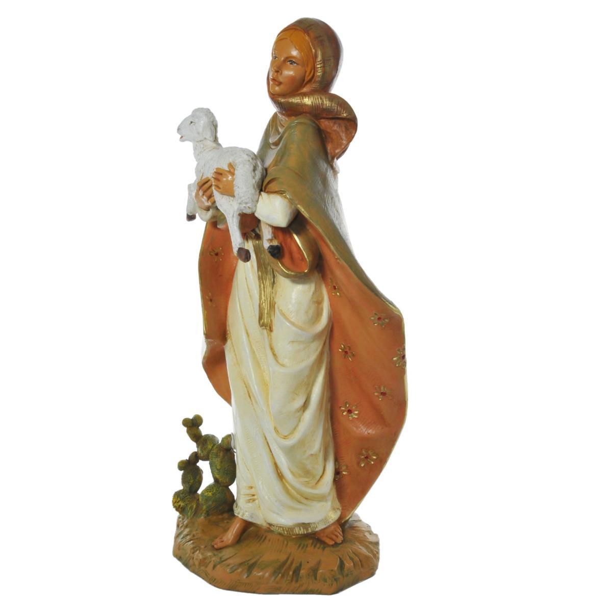 Statua presepe 45 cm pastorella agnello cactus