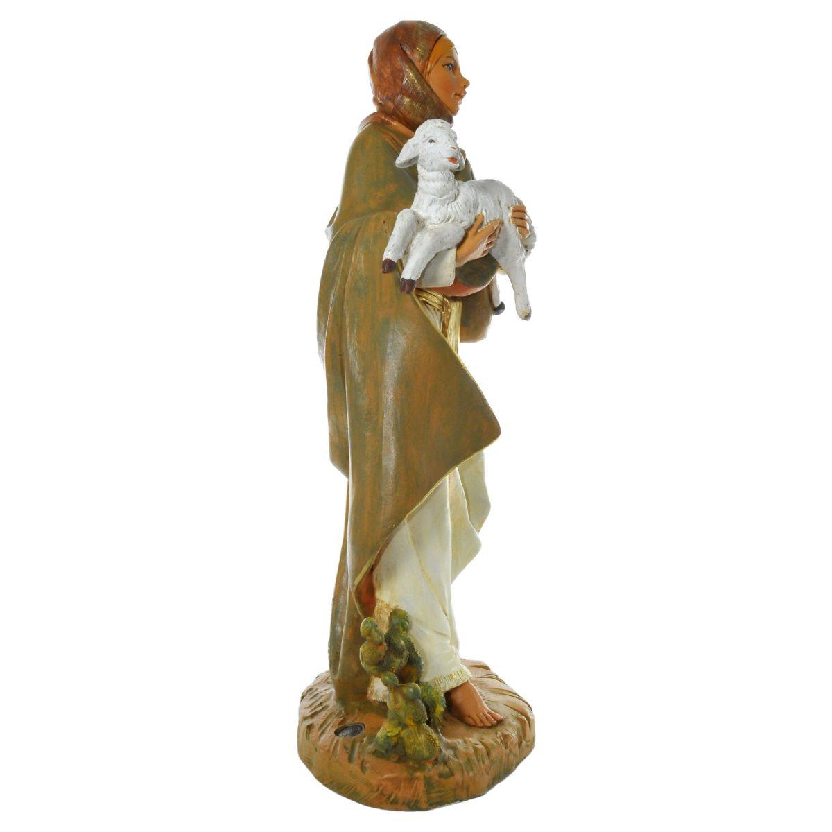 Statua presepe 45 cm pastorella agnello cactus