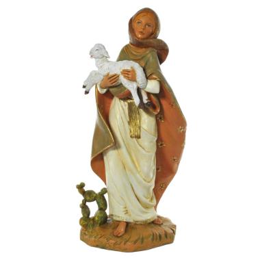 Statua presepe 45 cm pastorella agnello cactus