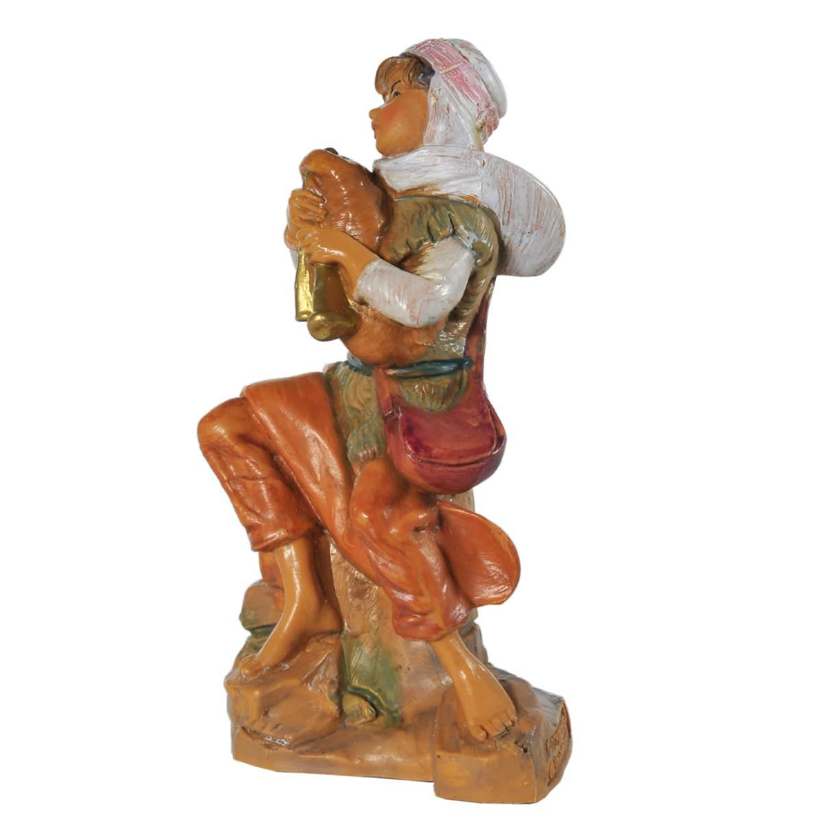 Statua presepe 12 cm pastore josiah seduto zampogna