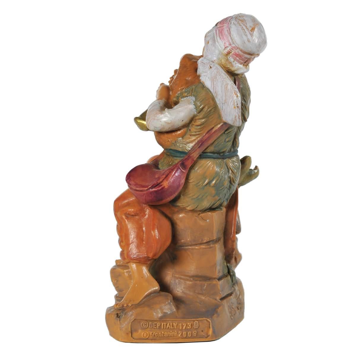 Statua presepe 12 cm pastore josiah seduto zampogna