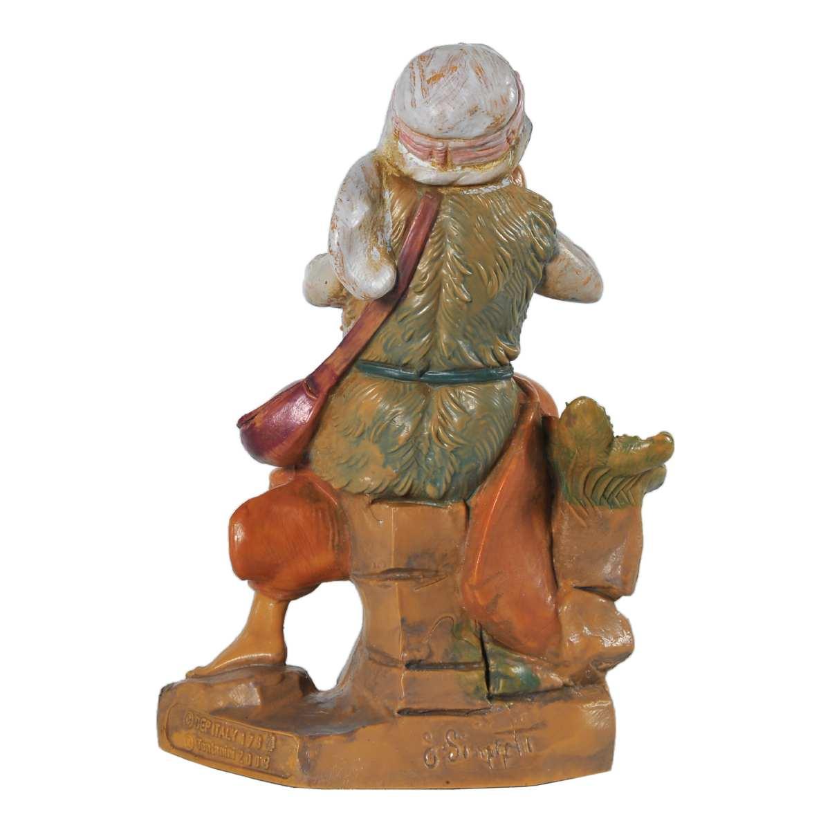 Statua presepe 12 cm pastore josiah seduto zampogna