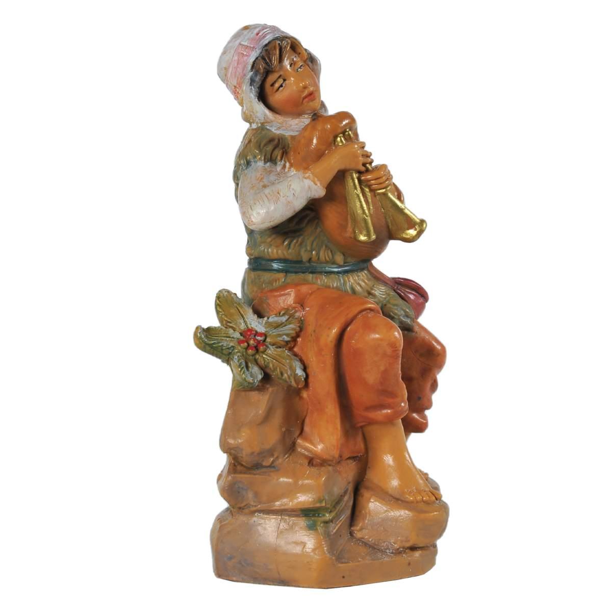 Statua presepe 12 cm pastore josiah seduto zampogna