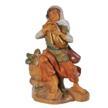 Statua presepe 12 cm pastore josiah seduto zampogna