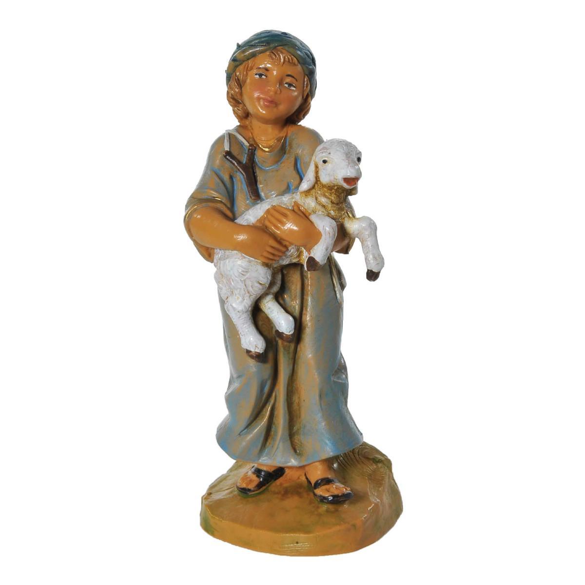 Statua presepe 12 cm pastore ragazzo agnello
