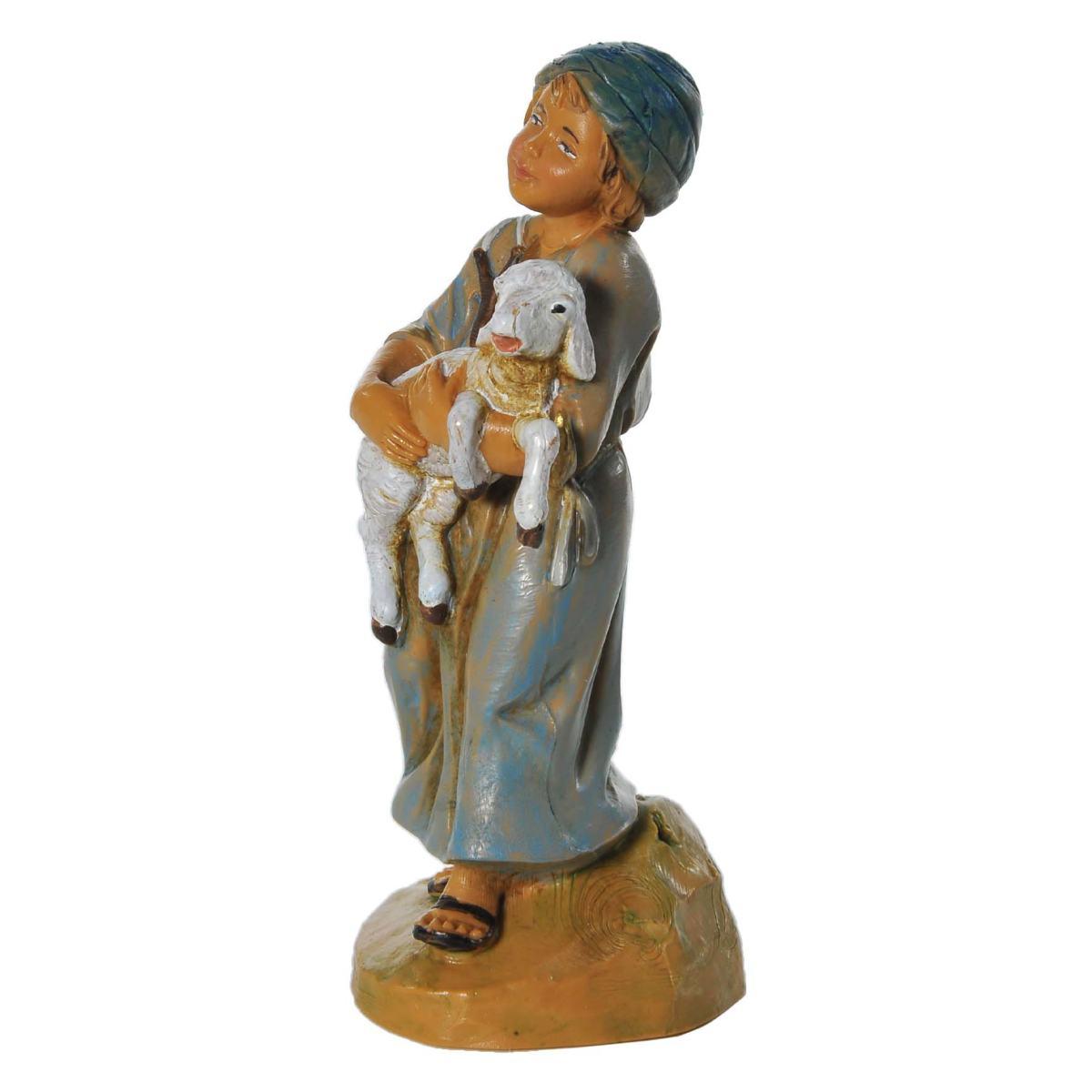 Statua presepe 12 cm pastore ragazzo agnello