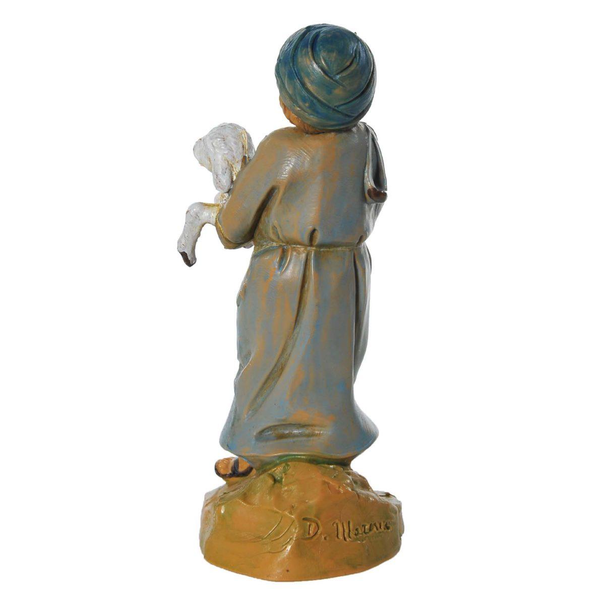 Statua presepe 12 cm pastore ragazzo agnello