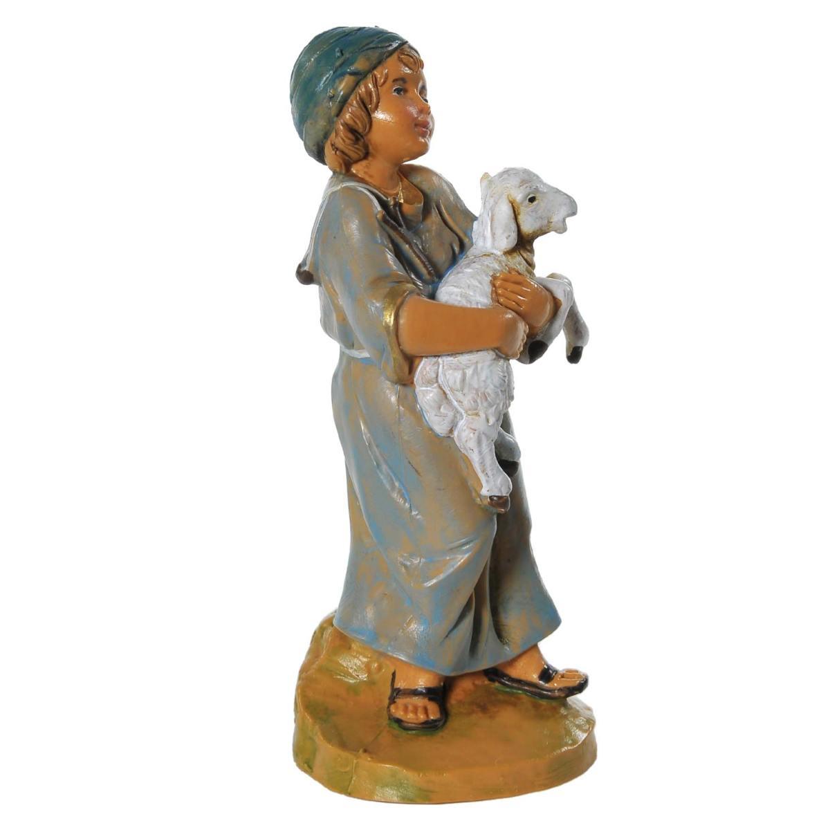 Statua presepe 12 cm pastore ragazzo agnello