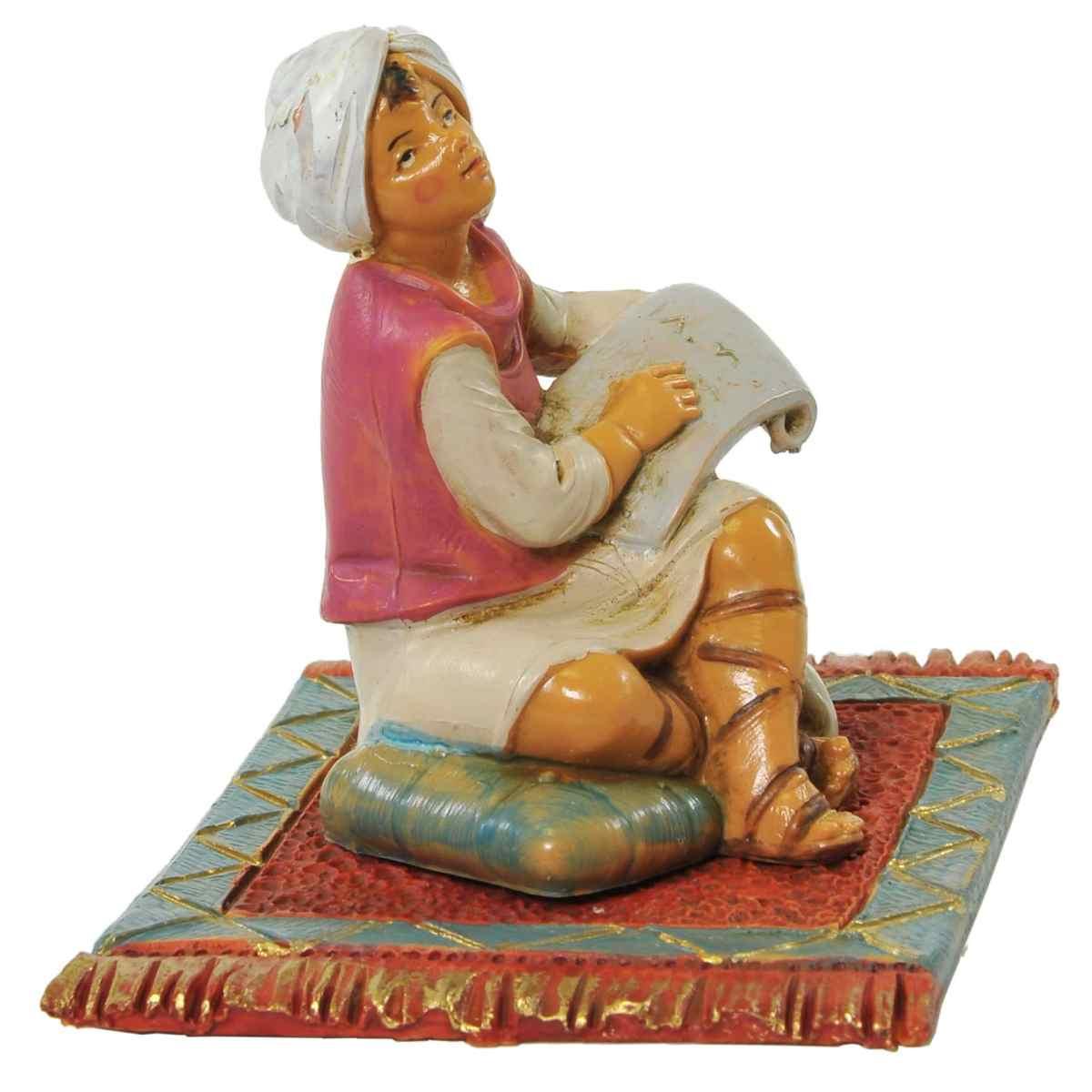 Statua presepe 12 cm pastorello seduto sul tappeto