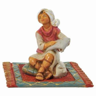 Statua presepe 12 cm pastorello seduto sul tappeto