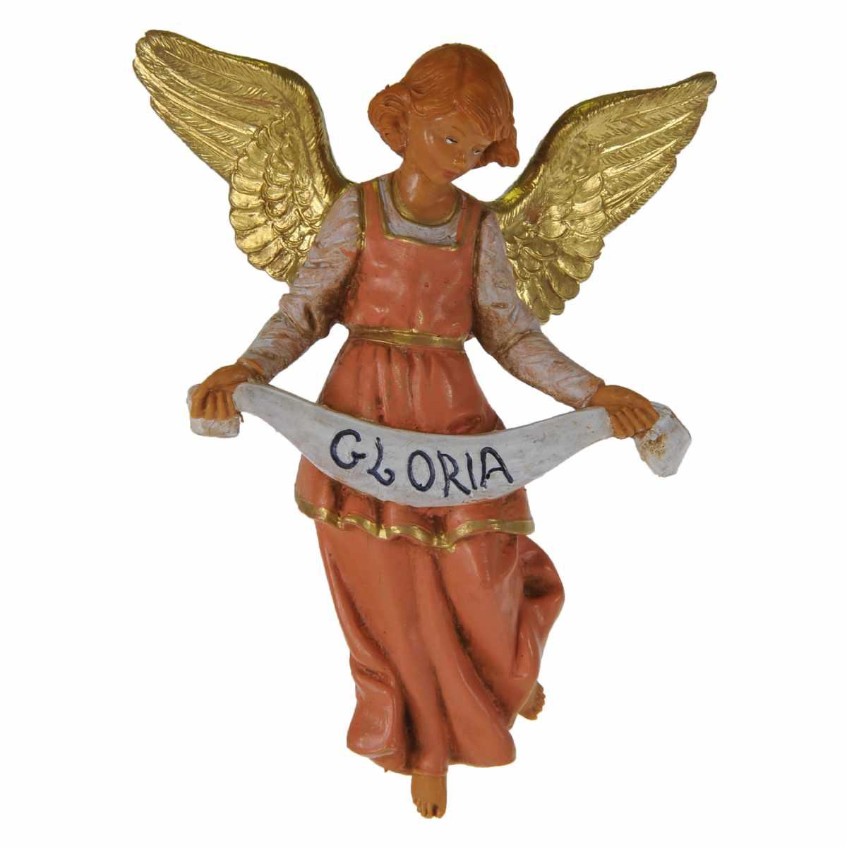 Statua presepe 12 cm angelo abito rosa da appendere