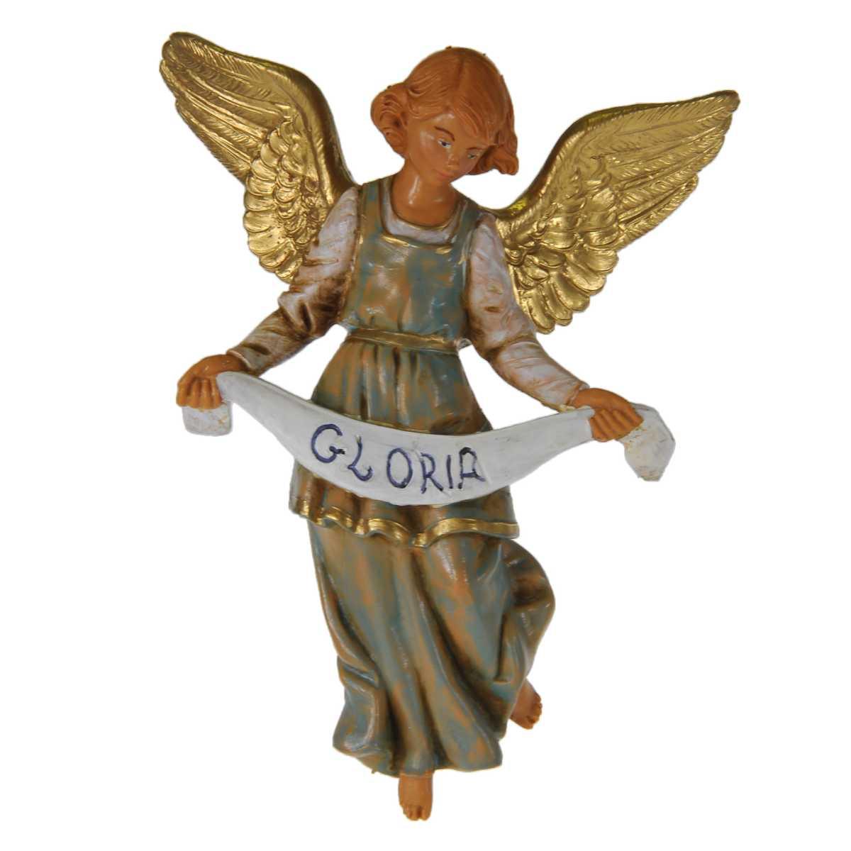 Statua presepe 12 cm angelo abito verde da appendere