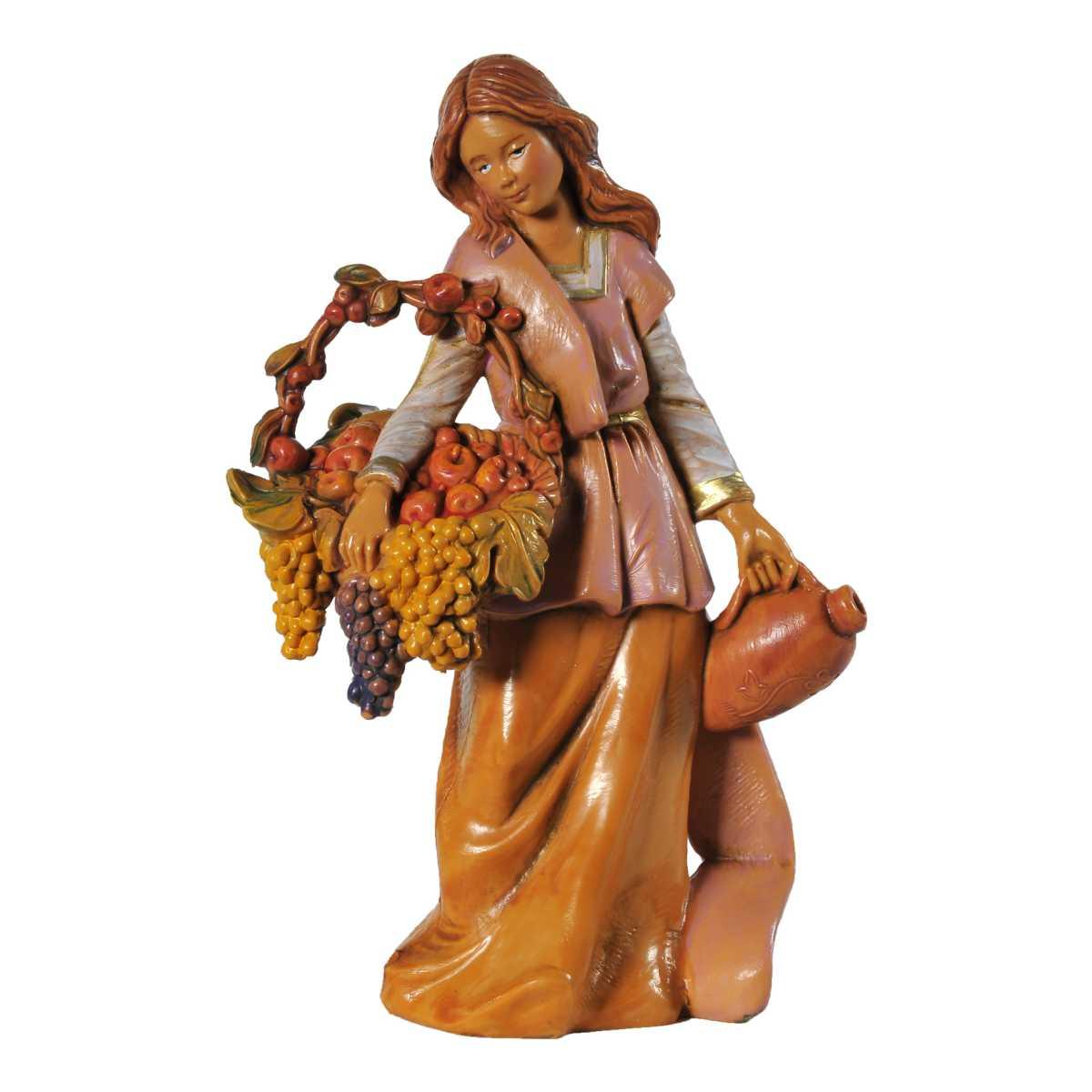 Statua presepe 12 cm pastorella cesta frutta