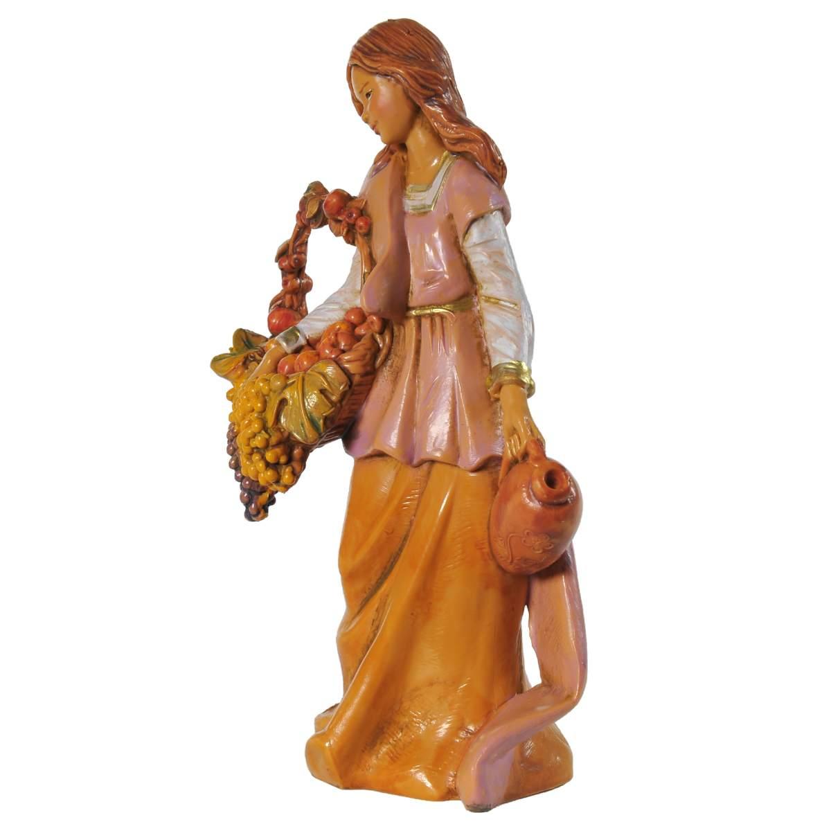 Statua presepe 12 cm pastorella cesta frutta