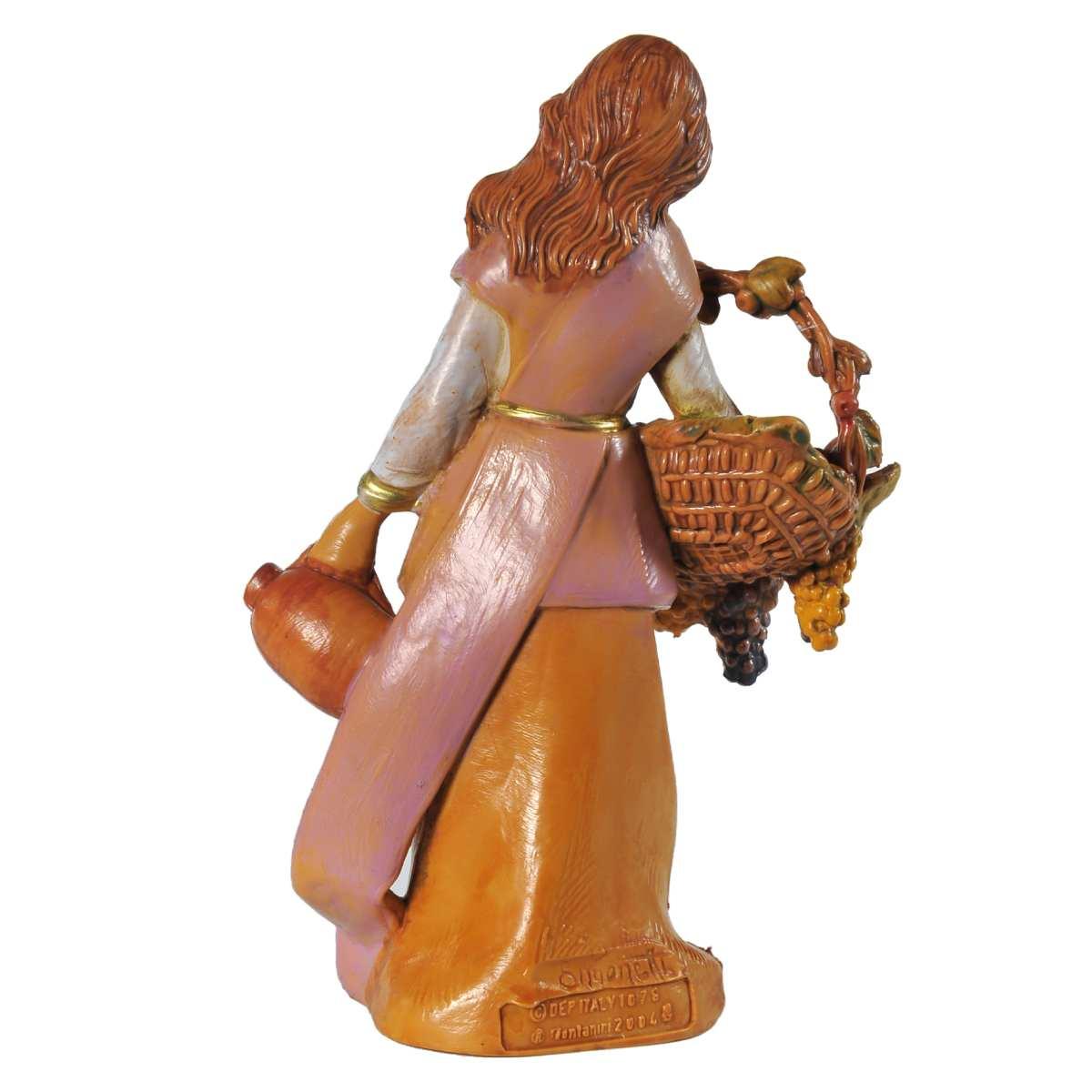 Statua presepe 12 cm pastorella cesta frutta