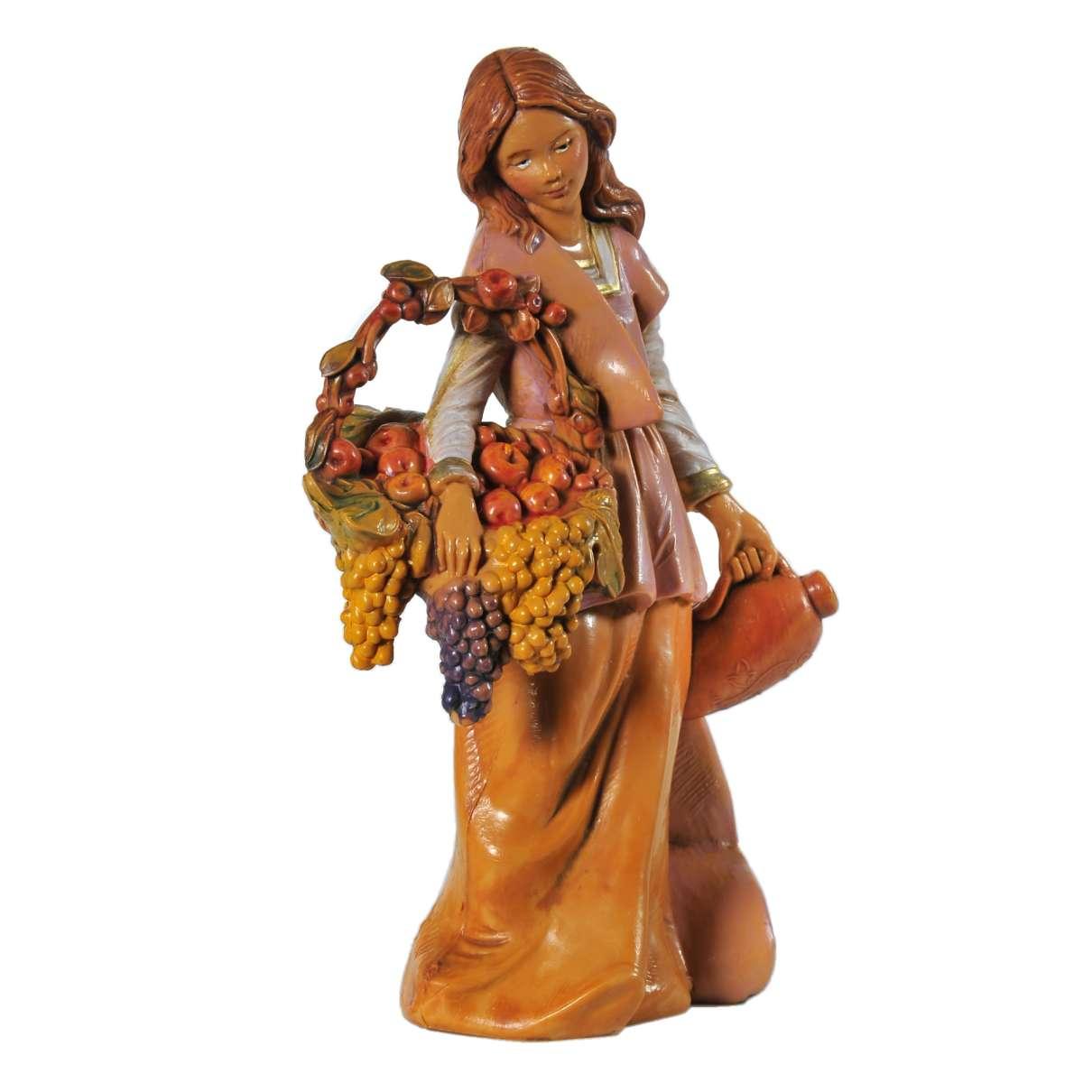 Statua presepe 12 cm pastorella cesta frutta