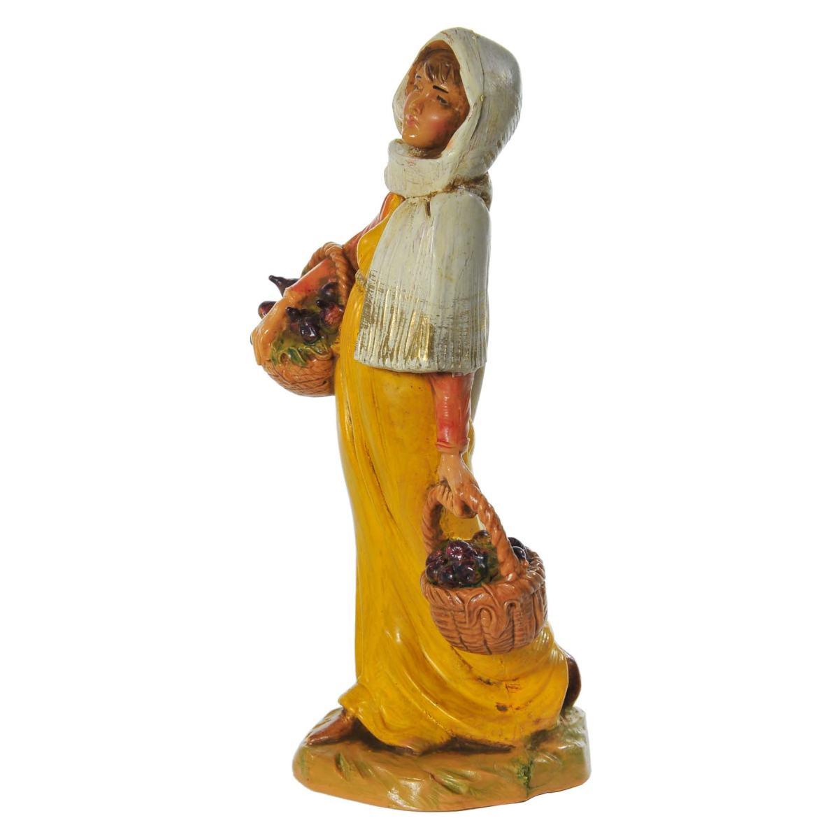 Statua presepe 12 cm pastorella ceste fichi