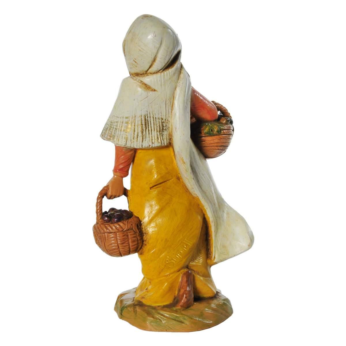 Statua presepe 12 cm pastorella ceste fichi