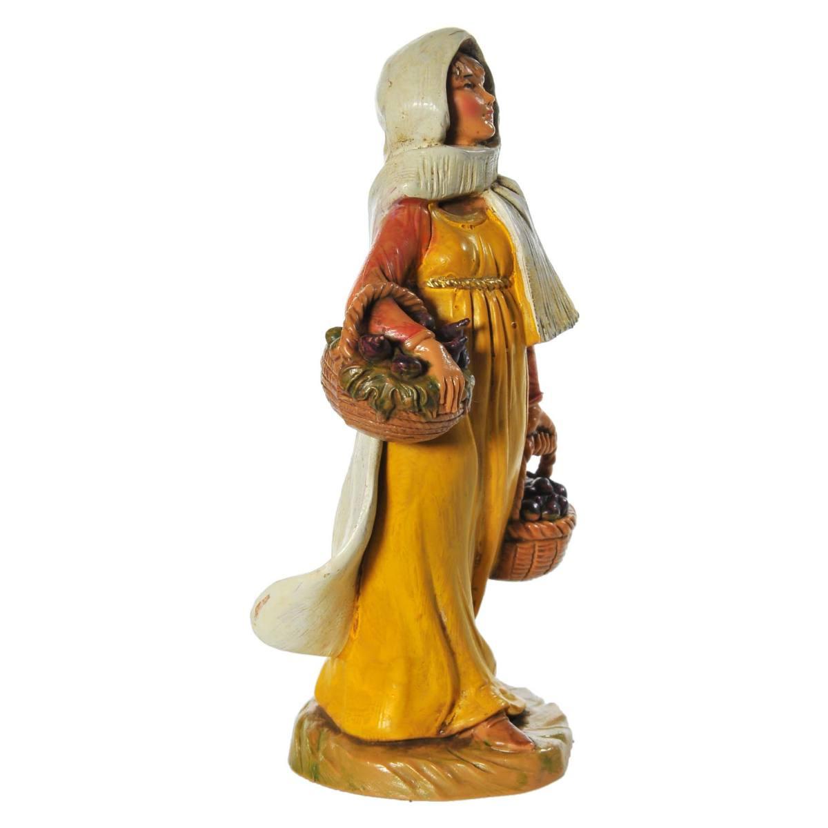 Statua presepe 12 cm pastorella ceste fichi