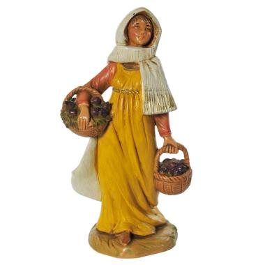 Statua presepe 12 cm pastorella ceste fichi