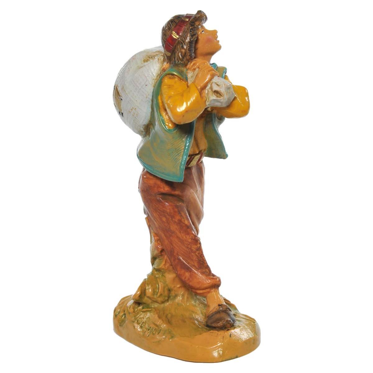 Statua presepe 12 cm pastorello con sacco sulle spalle