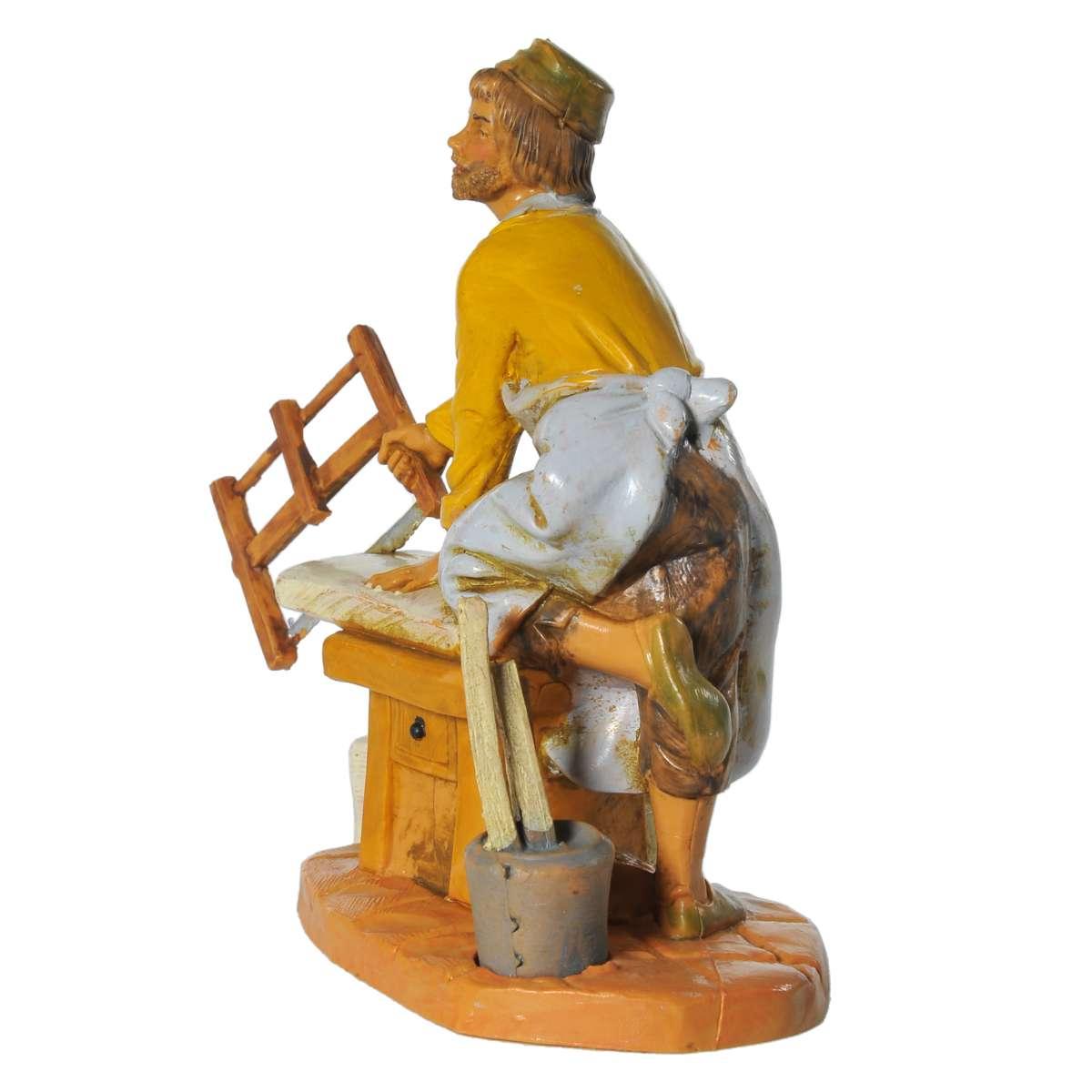 Statua presepe 12 cm falegname con banco e attrezzi