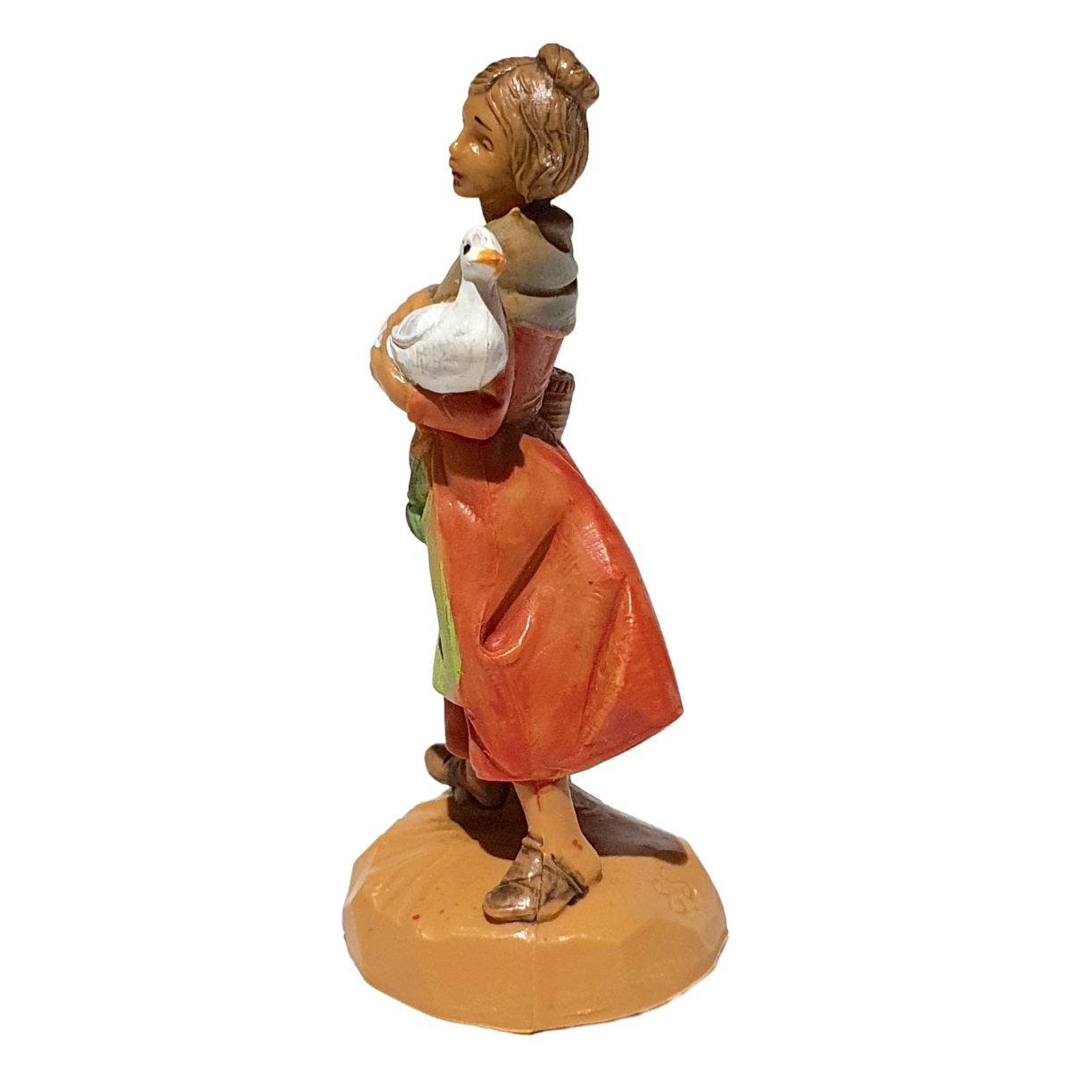 Statua presepe 6.5 cm pastorella papera in braccio