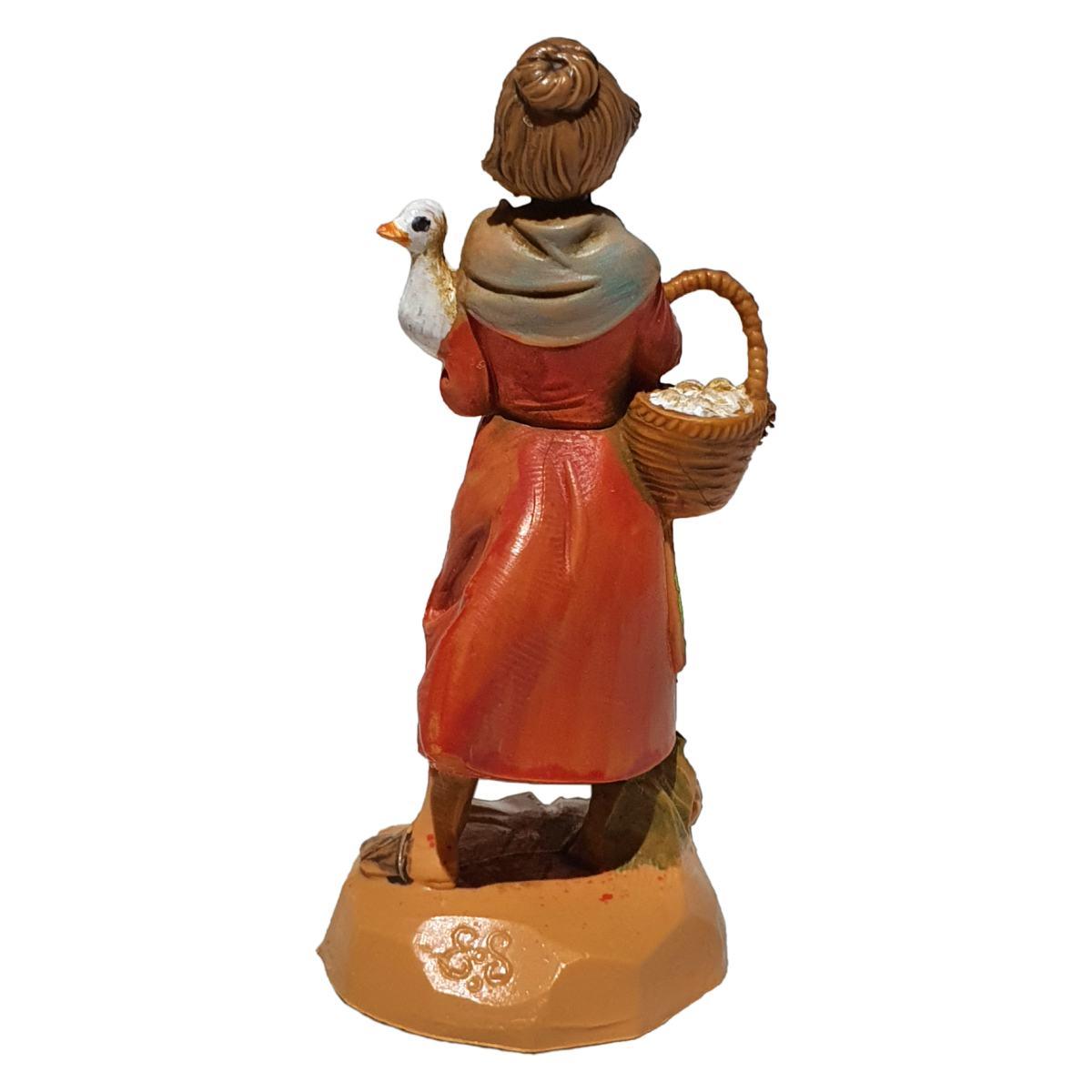 Statua presepe 6.5 cm pastorella papera in braccio