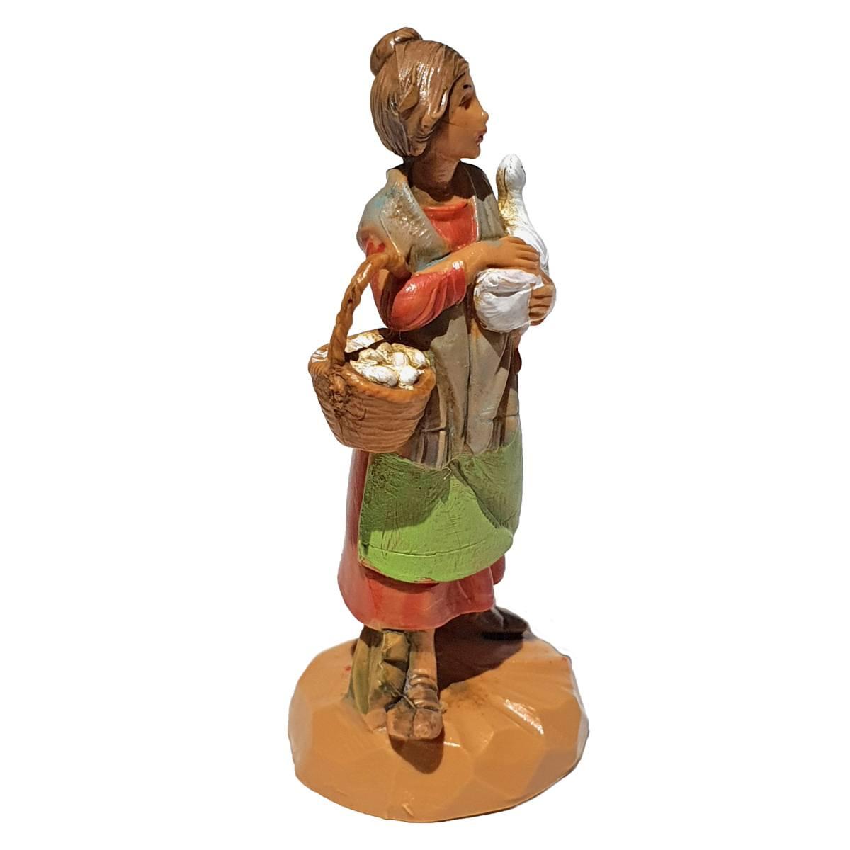 Statua presepe 6.5 cm pastorella papera in braccio