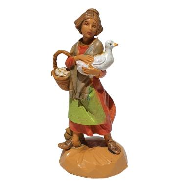 Statua presepe 6.5 cm pastorella papera in braccio
