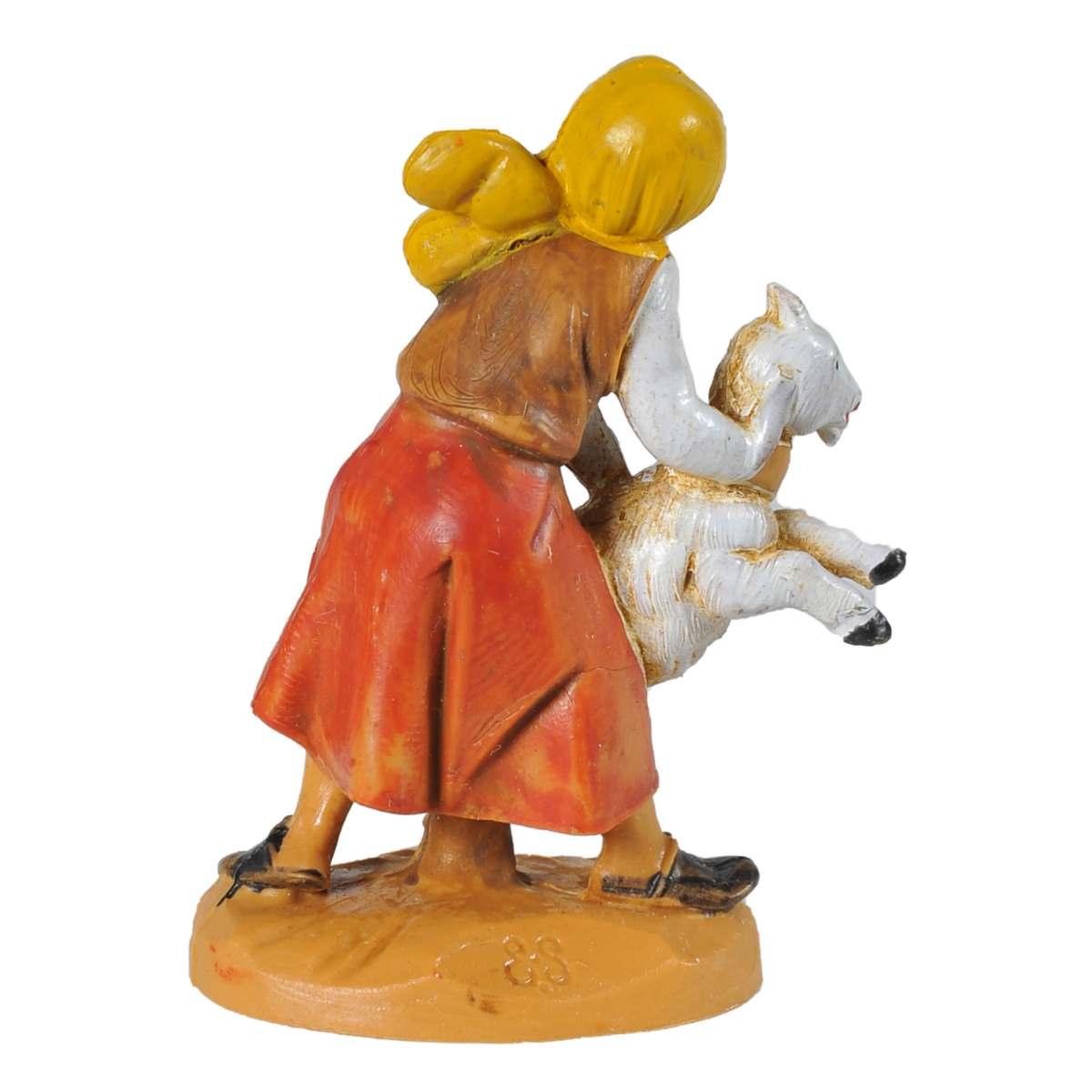 Statua presepe 6.5 cm pastorella pecora