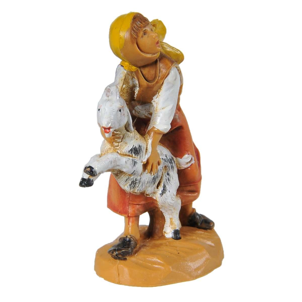 Statua presepe 6.5 cm pastorella pecora